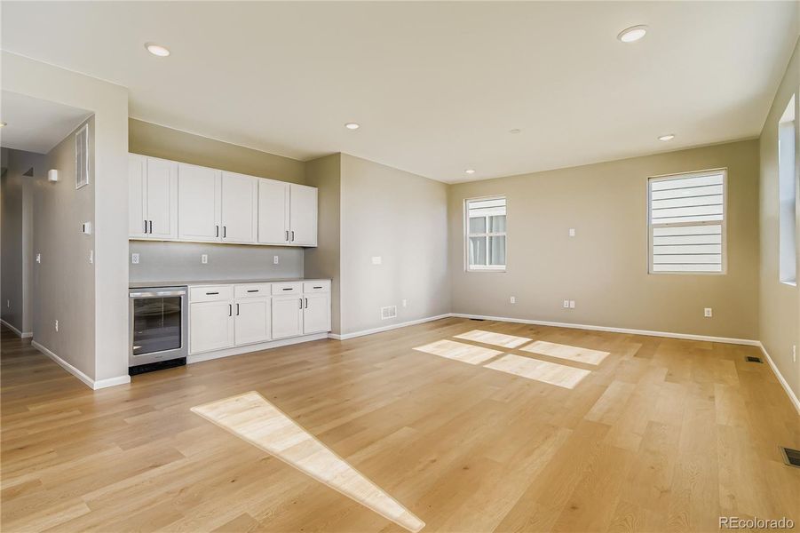 Living room w/beverage fridge upgrade!