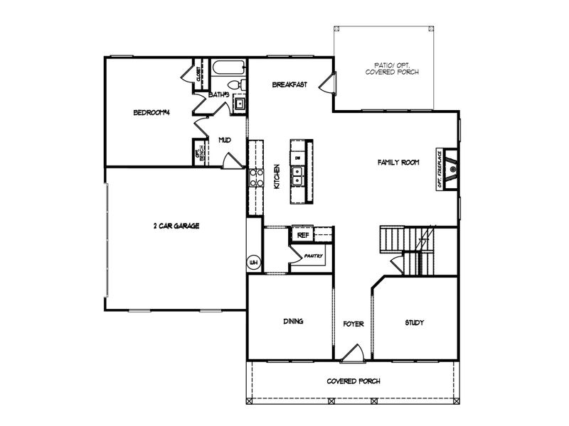 2D floor plan layout for the The Lakehurst by My Home Communities in Legends at Old Monroe, Monroe, GA (Image 5).