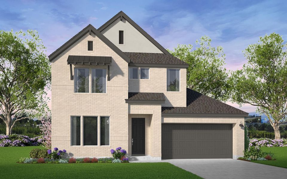 Representative exterior photo of a completed home built from the Oberlin by Brookfield Residential in 50' Traditional Homes at Elyson, Katy, TX (Image 13).