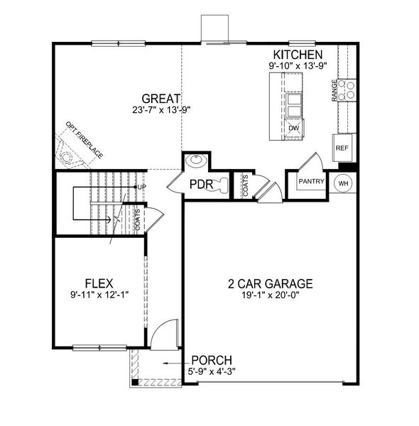 2D floor plan layout for the Belhaven by D.R. Horton in Spring Ridge, Anderson, SC (Image 3).