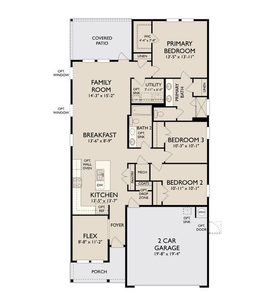 2D floor plan layout for the Aspen by Ashton Woods in Blue Heron Retreat, Little River, SC (Image 3).