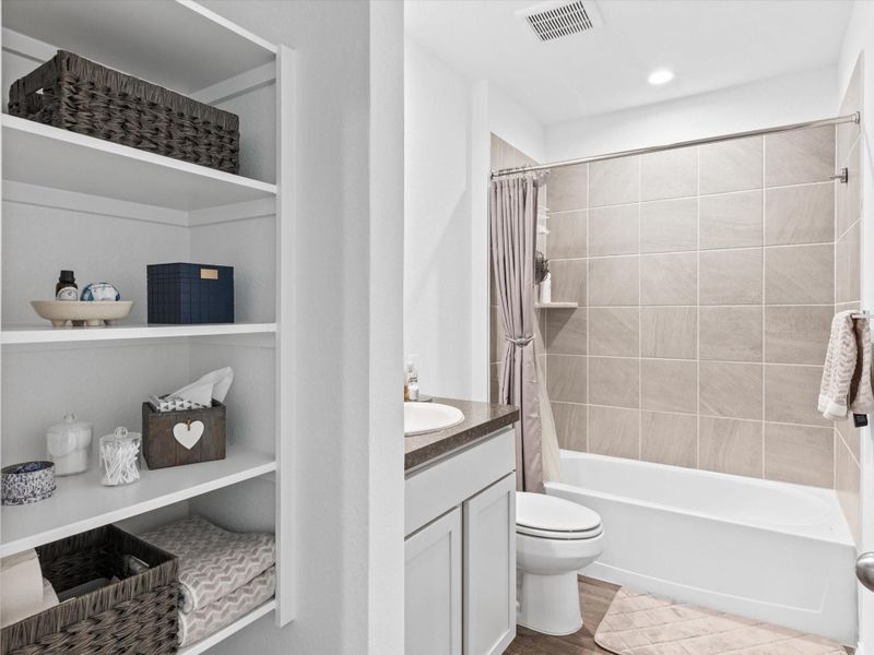 Lots of storage space in bathroom