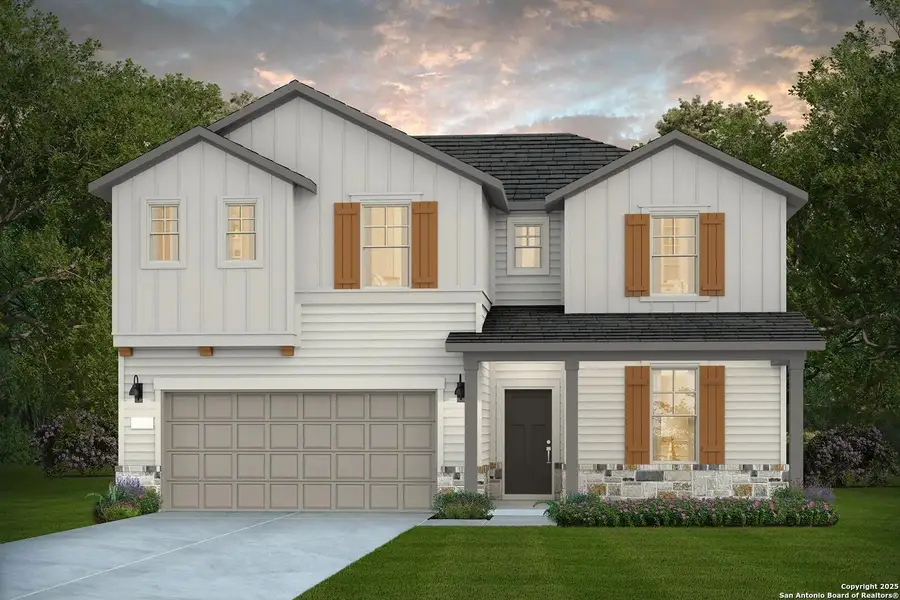 Front exterior of a new home in Dove Song, Marion, TX, highlighting curb appeal (Image 1). Front exterior of a new home in Dove Song, Marion, TX, highlighting curb appeal (Image 1).