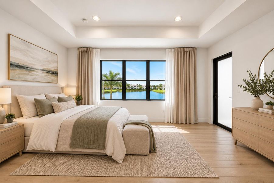 Airy Minimalist Bedroom with Lake View Airy Minimalist Bedroom with Lake View