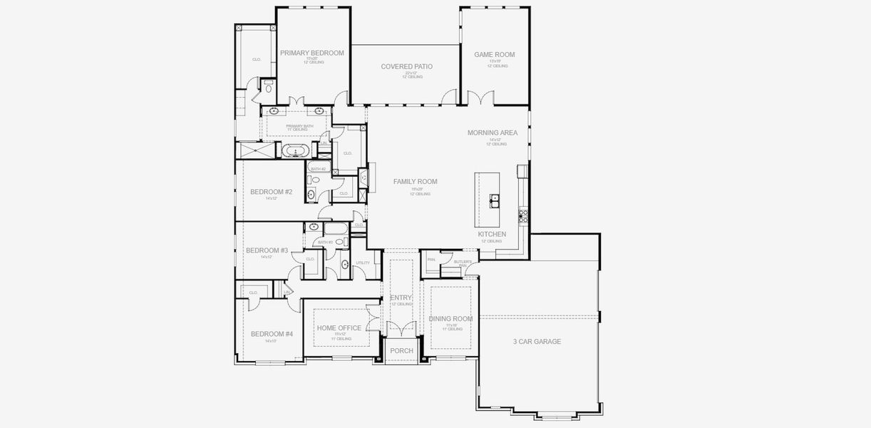 2D floor plan layout for the 3602A by Perry Homes in Bristol Valley, Rockwall, TX (Image 3). 2D floor plan layout for the 3602A by Perry Homes in Bristol Valley, Rockwall, TX (Image 3).