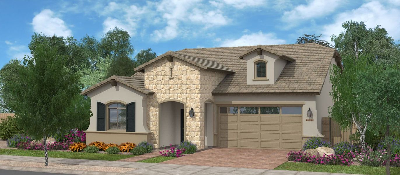 Representative exterior photo of a completed home built from the Palisade by Fulton Homes in Sierra Nevada at Prasada, Surprise, AZ (Image 4).