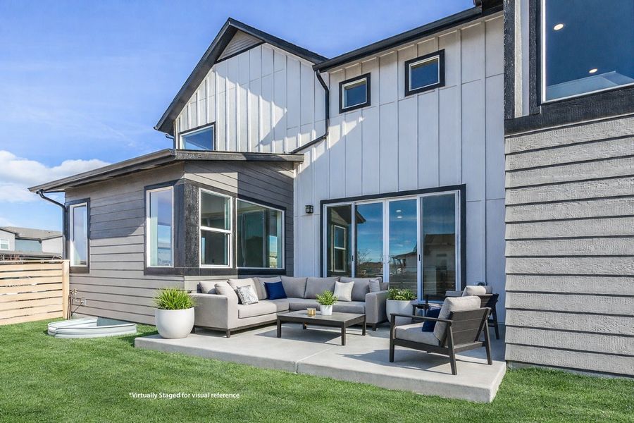Exterior details and patio area of a home in Trailside, Timnath (Image 3). Exterior details and patio area of a home in Trailside, Timnath (Image 3).