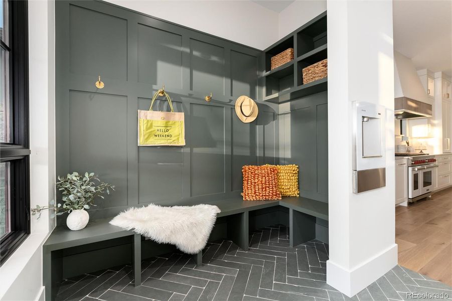 Mud room with water dispenser Mud room with water dispenser