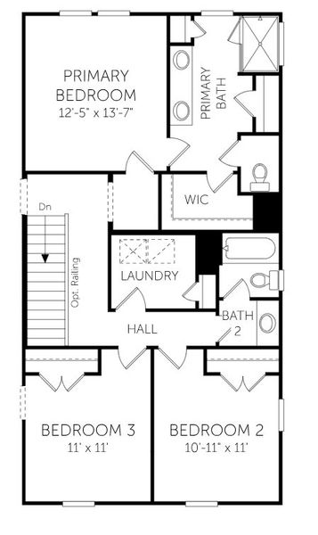 2D floor plan layout for the Willow - Single Family Homes by Dream Finders Homes in Heron Preserve, Hanahan, SC (Image 3).