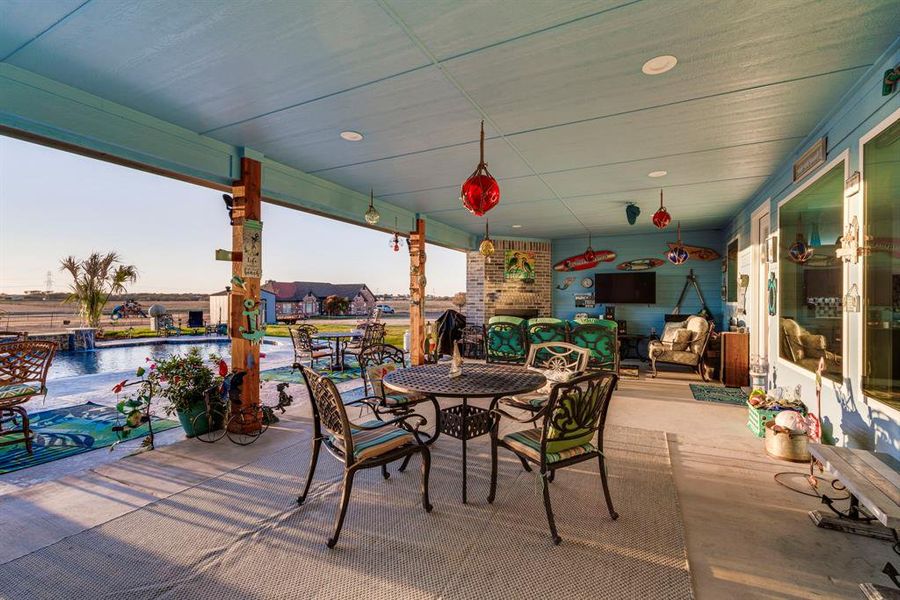 Large patio with extended concrete