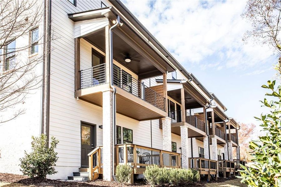 Exterior details and patio area of a home in The Groves at Myrtle: Myrtle Street, Roswell (Image 2).