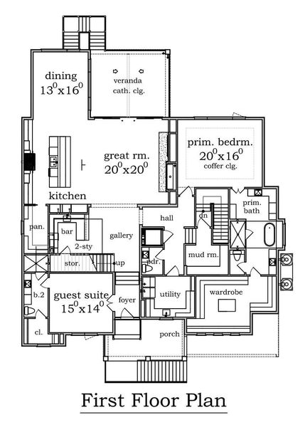 11 foot ceilings and large open spaces flow together between the gallery, wet bar, island kitchen, dining room and family room, which opens to the covered veranda overlooking the large backyard. The primary bedroom, with lavish bath, is also located on the first floor.