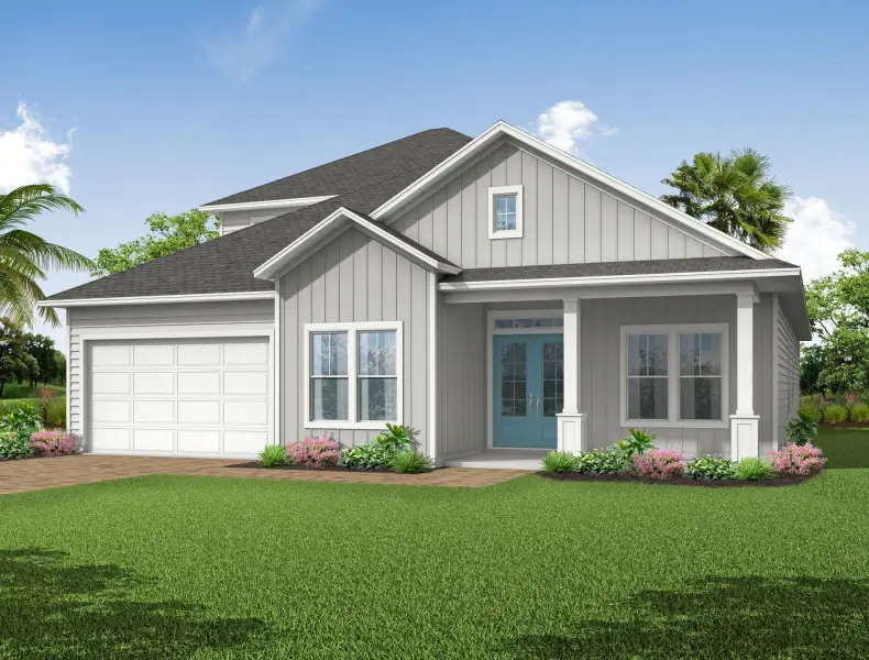 Representative exterior photo of a completed home built from the Tomoka II by Riverside Homes in Sagebrush at EverRange, Jacksonville, FL (Image 2). Representative exterior photo of a completed home built from the Tomoka II by Riverside Homes in Sagebrush at EverRange, Jacksonville, FL (Image 2).