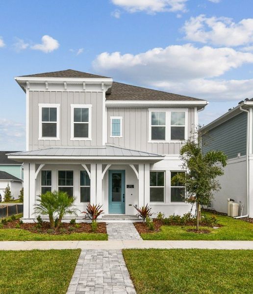 Representative exterior photo of a completed home built from the The Seaglass by David Weekley Homes in Emerald Landing at Waterside at Lakewood Ranch – Lake Series, Sarasota, FL (Image 2). Representative exterior photo of a completed home built from the The Seaglass by David Weekley Homes in Emerald Landing at Waterside at Lakewood Ranch – Lake Series, Sarasota, FL (Image 2).