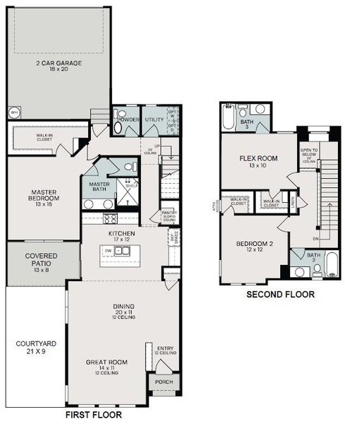 2D floor plan layout for the Gruene by Sitterle Homes in VIDA Townhomes, San Antonio, TX (Image 3). 2D floor plan layout for the Gruene by Sitterle Homes in VIDA Townhomes, San Antonio, TX (Image 3).