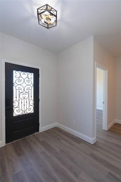 Entrance foyer with dark wood-type flooring