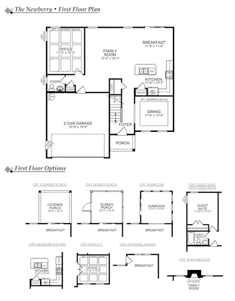 2D floor plan layout for the Newberry by Eastwood Homes in Secrest Meadows, Monroe, NC (Image 3).