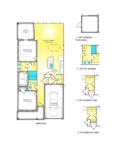2D floor plan layout for the Glendale II by Great Southern Homes in White Oak Estates, Conway, SC (Image 3).