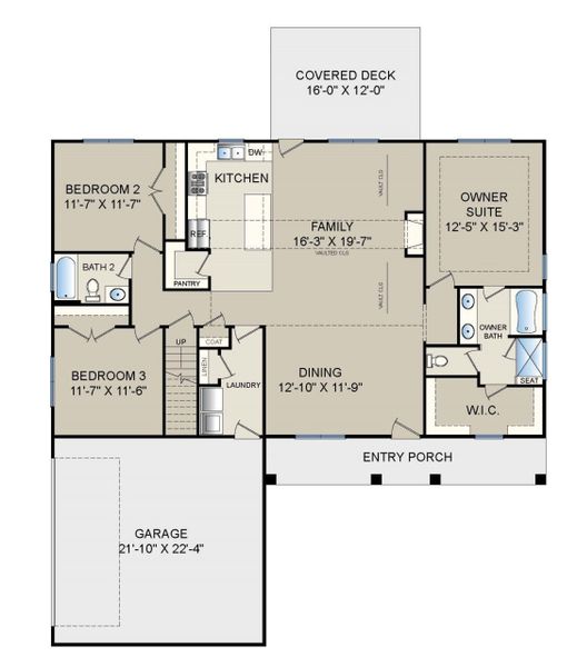 2D floor plan layout for the Tryon by Grand Oak Homes in Kettle Creek, Zebulon, NC (Image 3).