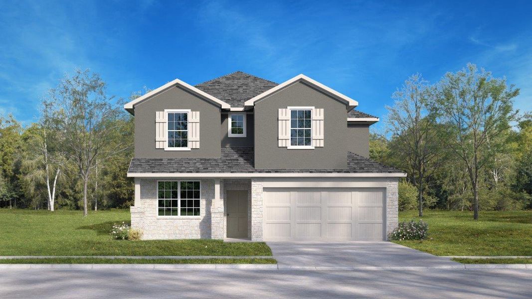Representative exterior photo of a completed home built from the The Saban by D.R. Horton in The Birch at Spencer Ranch, Boerne, TX (Image 21).