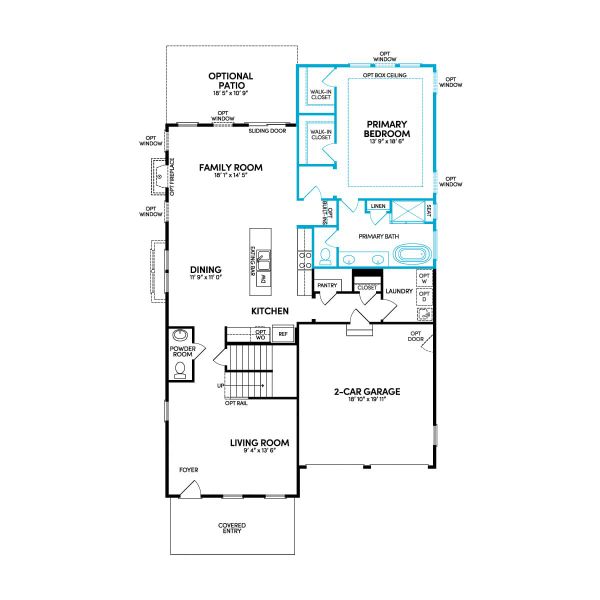 Floor 1: Main Level w/ Opt. Rear Extension and Opt. Deluxe Primary Bath