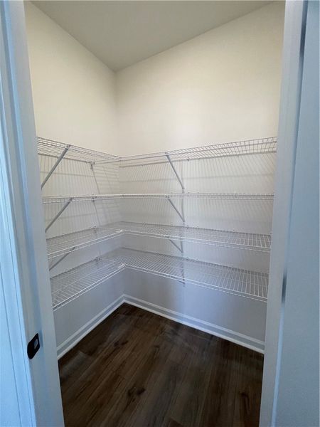 This spacious walk-in closet features ample wire s