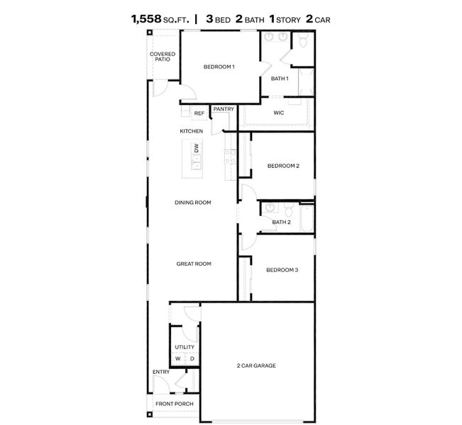 2D floor plan layout for the Diana by D.R. Horton in Hanson Ridge, Vail, AZ (Image 3).