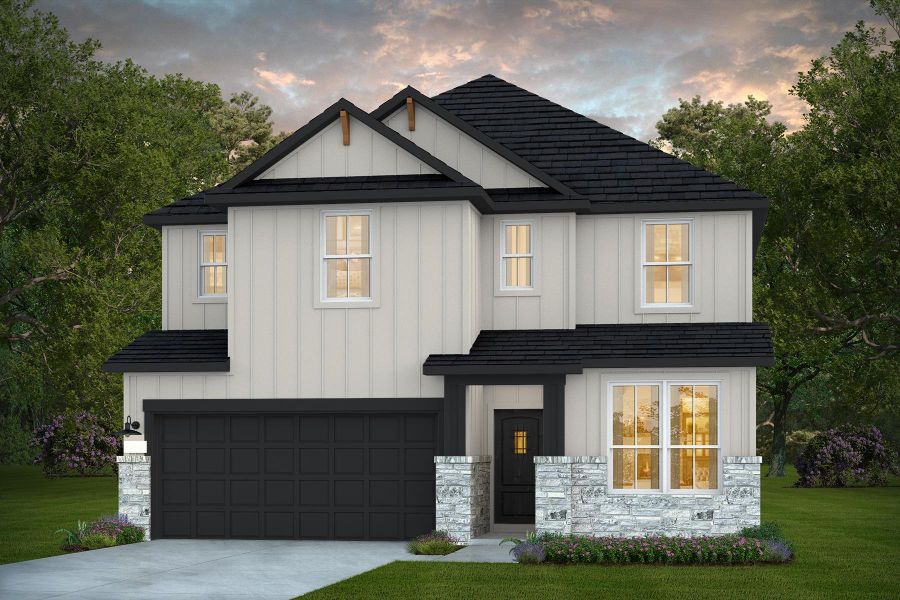 Front exterior of a new home in Montgomery Bend, Montgomery, TX, highlighting curb appeal (Image 13).