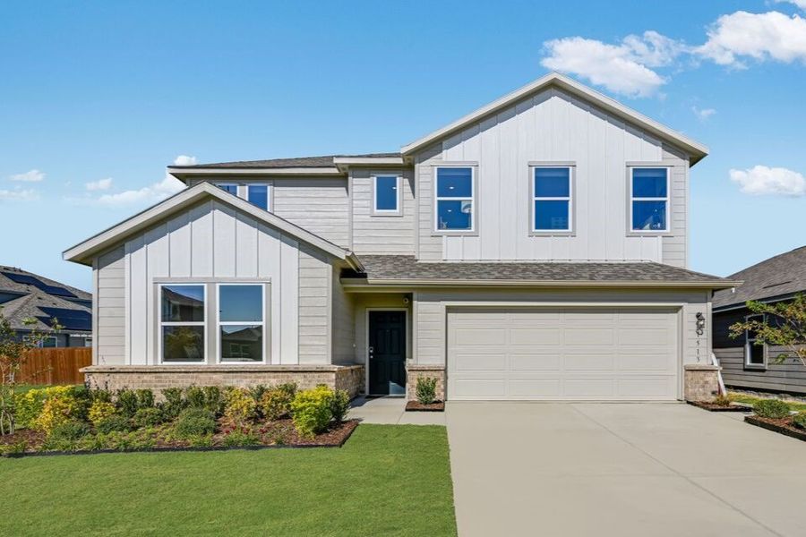 Representative exterior photo of a completed home built from the Round Rock by Taylor Morrison in River Ridge, Crandall, TX (Image 2). Representative exterior photo of a completed home built from the Round Rock by Taylor Morrison in River Ridge, Crandall, TX (Image 2).