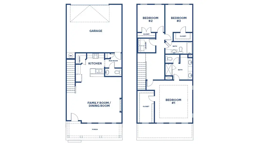 2D floor plan layout for the Denton TH by D.R. Horton in Brookland Commons, Monroe, GA (Image 3).