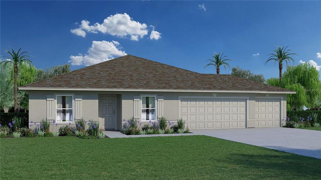 Front exterior of a new home in Palm Coast, Palm Coast, FL, highlighting curb appeal (Image 1). Front exterior of a new home in Palm Coast, Palm Coast, FL, highlighting curb appeal (Image 1).