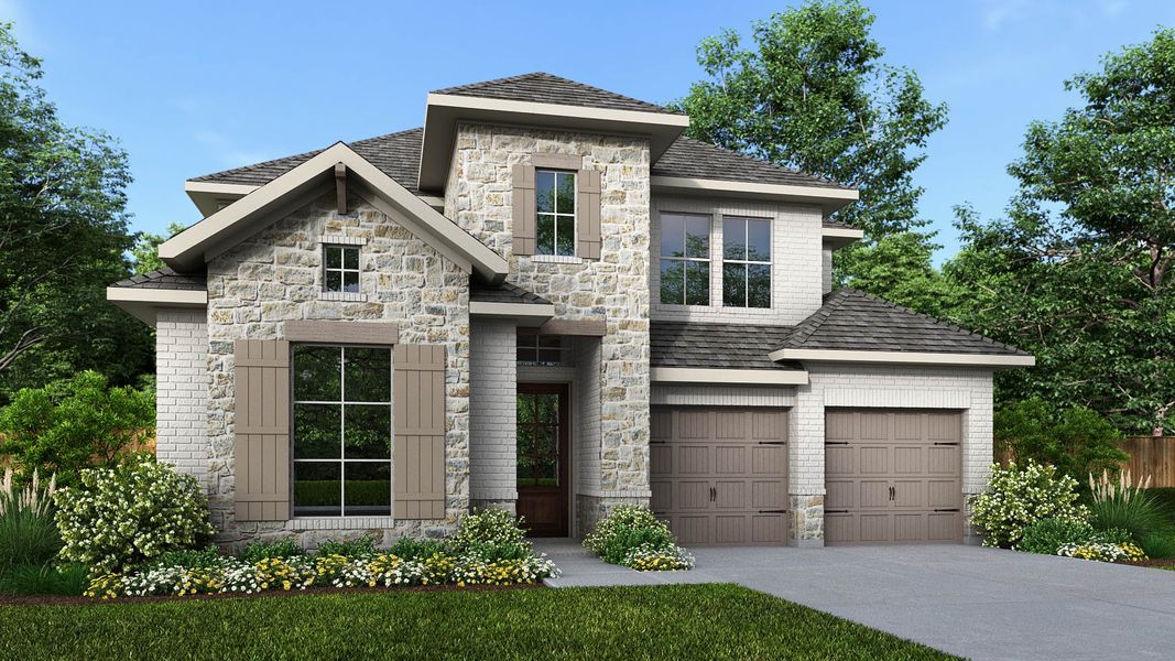 Representative exterior photo of a completed home built from the 2722H by Perry Homes in Flora, Hutto, TX (Image 12).