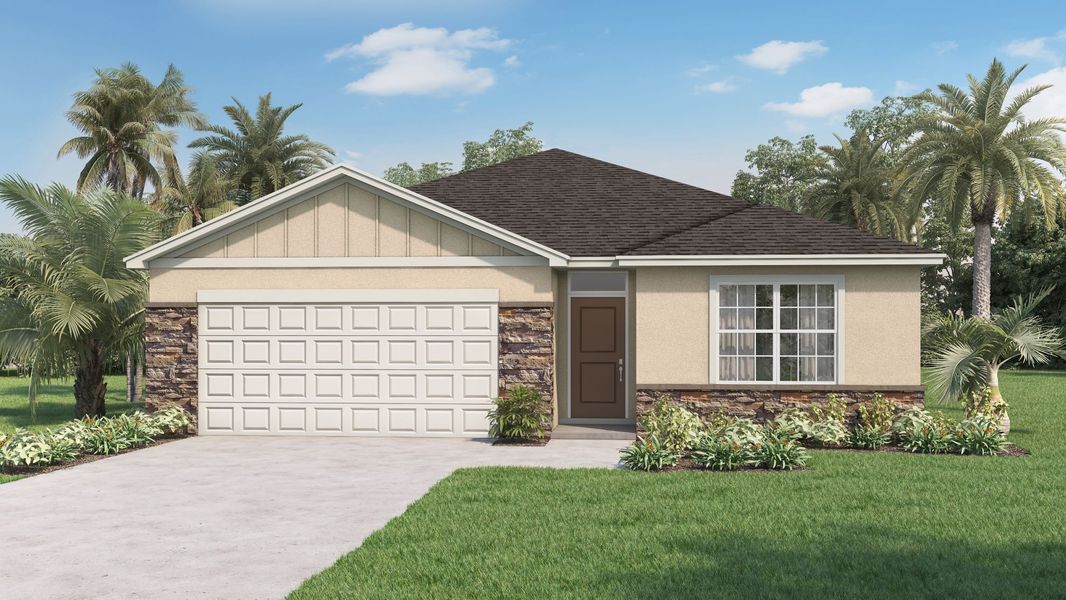 Representative exterior photo of a completed home built from the CALI by D.R. Horton in Palmetto Landing at Babcock Ranch Express, Punta Gorda, FL (Image 2).