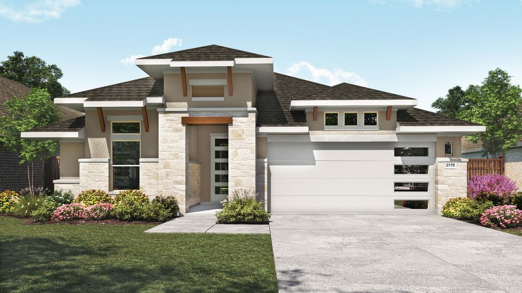 Representative exterior photo of a completed home built from the Juniper by DRB Homes in Newhaven, Manor, TX (Image 7). Representative exterior photo of a completed home built from the Juniper by DRB Homes in Newhaven, Manor, TX (Image 7).