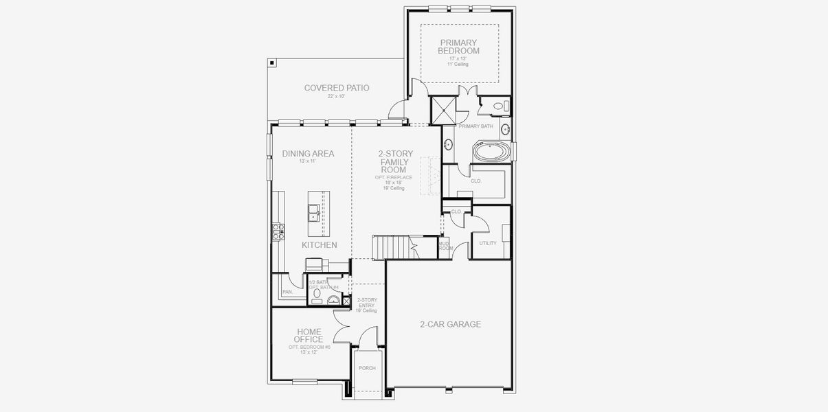 2D floor plan layout for the 2599W by Perry Homes in Lariat 50', Liberty Hill, TX (Image 3).