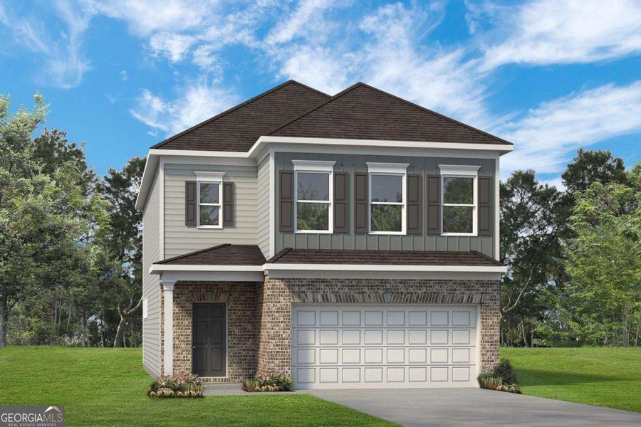 Front exterior of a new home in Trellis Park, Hampton, GA, highlighting curb appeal (Image 1).