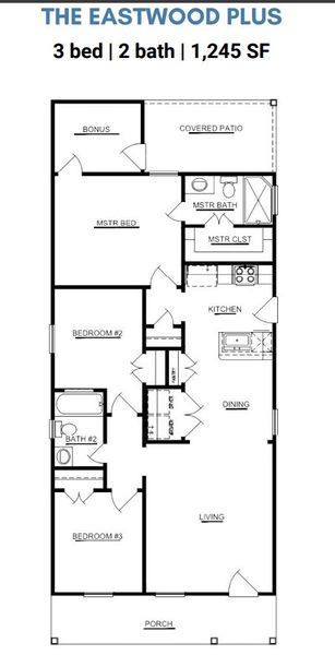 2D floor plan layout for the The Eastwood by ICONIQ Homes in Frontier Lakes, Willis, TX (Image 4). 2D floor plan layout for the The Eastwood by ICONIQ Homes in Frontier Lakes, Willis, TX (Image 4).