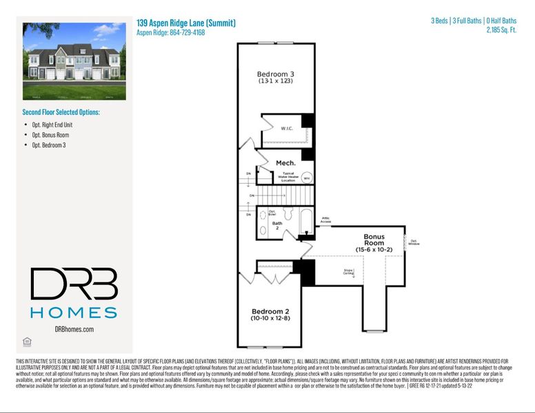 2D floor plan layout of this home in Aspen Ridge, Lyman, SC (Image 6).