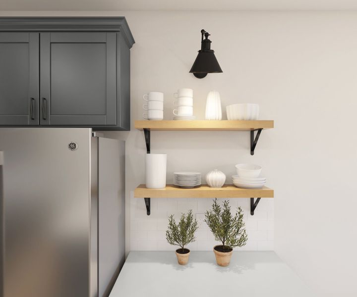 Floating shelves and sconce lighting Floating shelves and sconce lighting