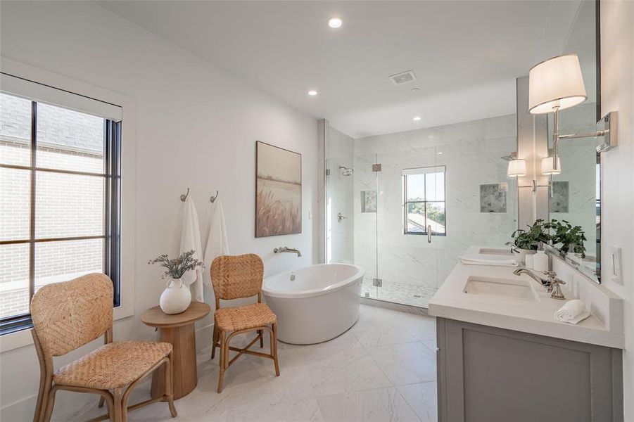 Bathroom with separate shower and tub and vanity