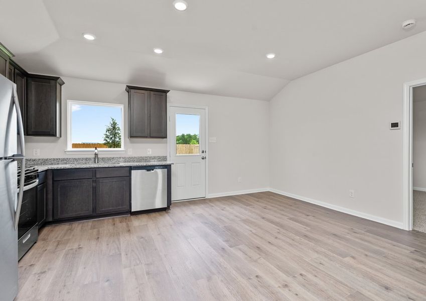The dining area sits right off of the kitchen.