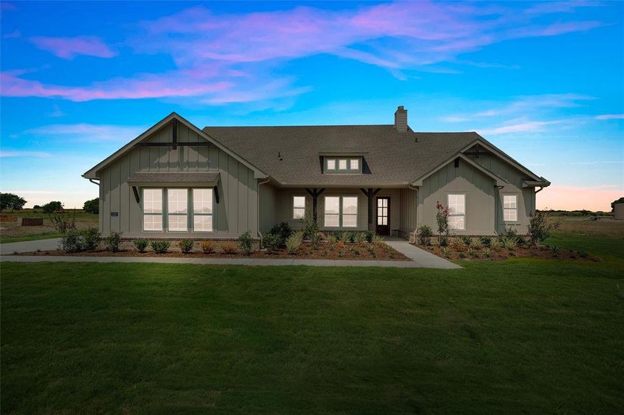Front exterior of a new home in Rocky Top, Krum, TX, highlighting curb appeal (Image 2).
