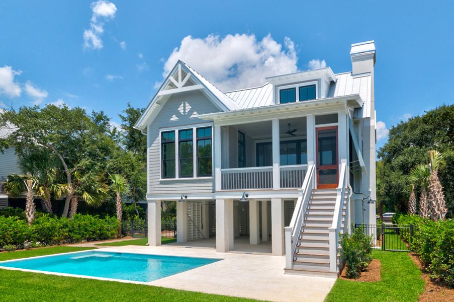 Front exterior of a new home in , Sullivan's Island, SC, highlighting curb appeal (Image 17). Front exterior of a new home in , Sullivan's Island, SC, highlighting curb appeal (Image 17).