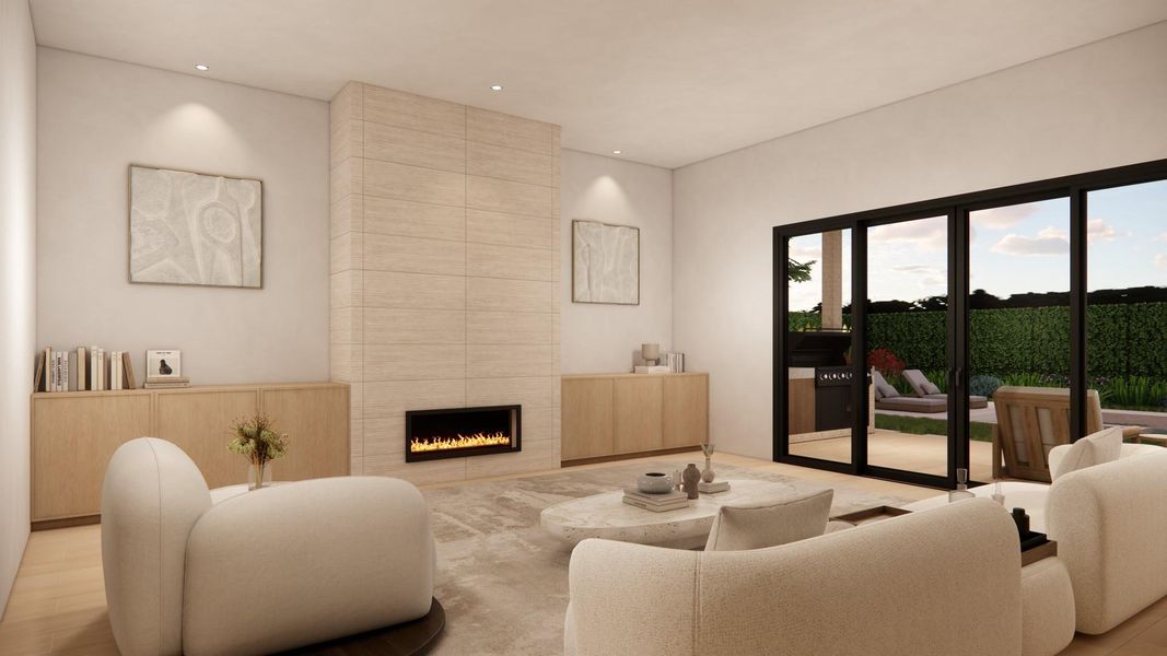 Family Room features a wall of sliding glass doors that lead to the oversized covered patio & Summer Kitchen.