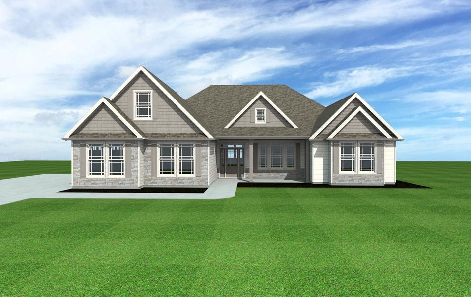 Representative exterior photo of a completed home built from the Mayfair Elite by Enchanted Homes in Tubbs Mountain Estates, Travelers Rest, SC (Image 1).