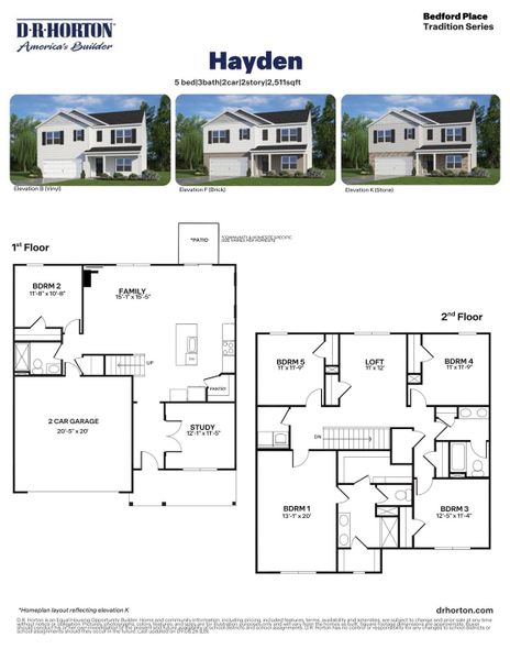 2D floor plan layout for the Hayden by D.R. Horton in Bedford Place, Wilson, NC (Image 3). 2D floor plan layout for the Hayden by D.R. Horton in Bedford Place, Wilson, NC (Image 3).