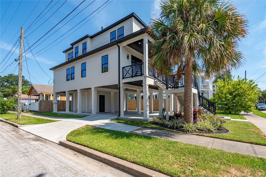 Front exterior of a new home in , Galveston, TX, highlighting curb appeal (Image 1). Front exterior of a new home in , Galveston, TX, highlighting curb appeal (Image 1).