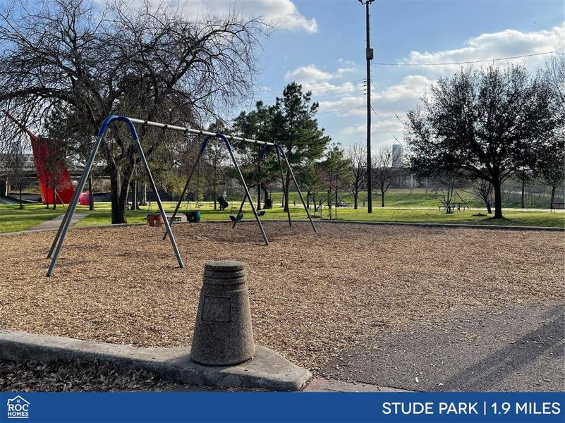 Stude Park is a vibrant urban green space offering a variety of recreational facilities, scenic trails, and stunning views of White Oak Bayou, making it a beloved destination for outdoor enthusiasts and families.