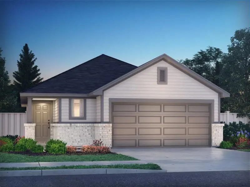 Front exterior of a new home in Sundance Cove - Traditional Series, Crosby, TX, highlighting curb appeal (Image 1).