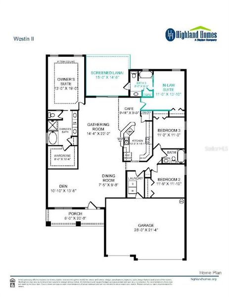 2D floor plan layout of this home in Gardens at Lancaster Park, St. Cloud, FL (Image 2).